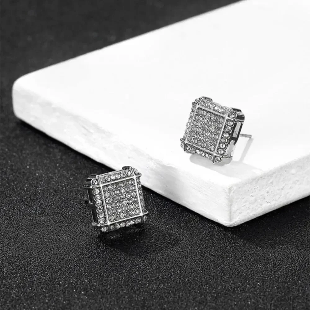 Silver Rhinestone Square Stud Earrings